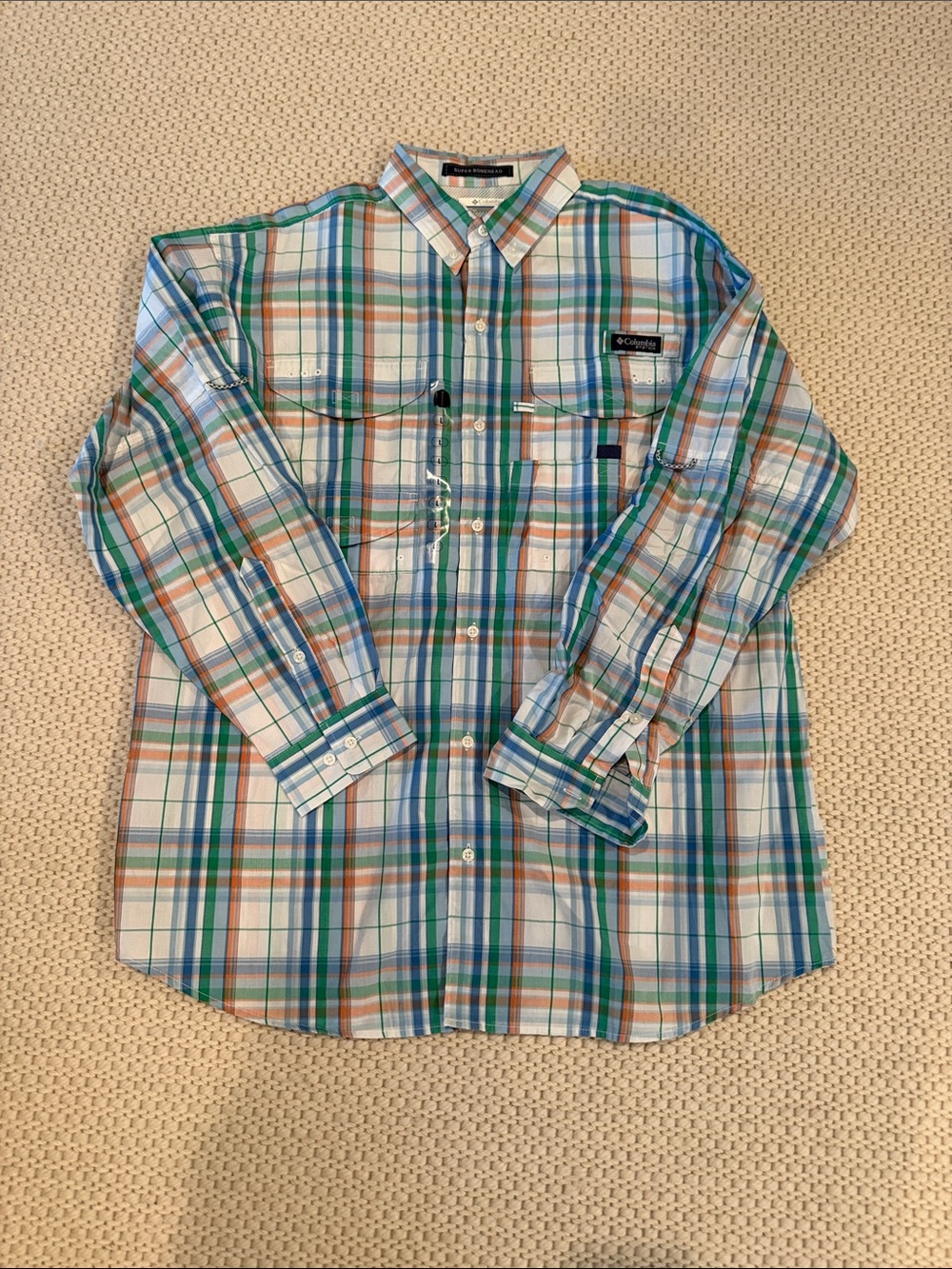 Columbia Men’s Green Blue White Plaid Button-Down Shirt